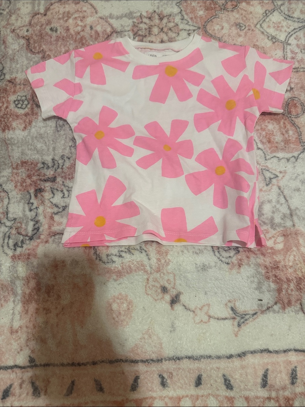 NWT Zara White Tee with Pink Floral Print